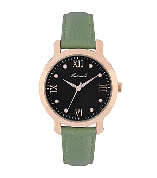 Розовозлатист дамски часовник Izara с релефна каишка в зелено снимка