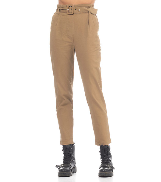 Дамски памучен панталон в цвят камел Adolfina снимка