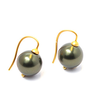 Позлатени дамски обеци с перли Swarovski в цвят маслина снимка