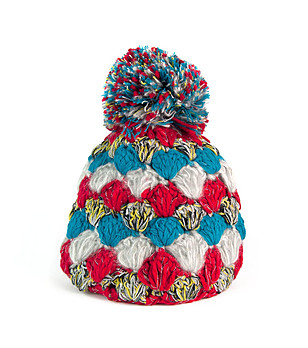 Дамска многоцветна плетена шапка снимка