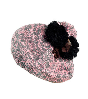 Плетена дамска шапка в меланж на розово и сиво снимка