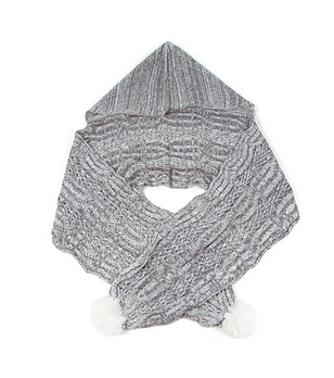 Дамски шал с качулка в сив меланж снимка