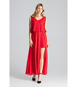 Ефектна дълга рокля в червено Vakia снимка