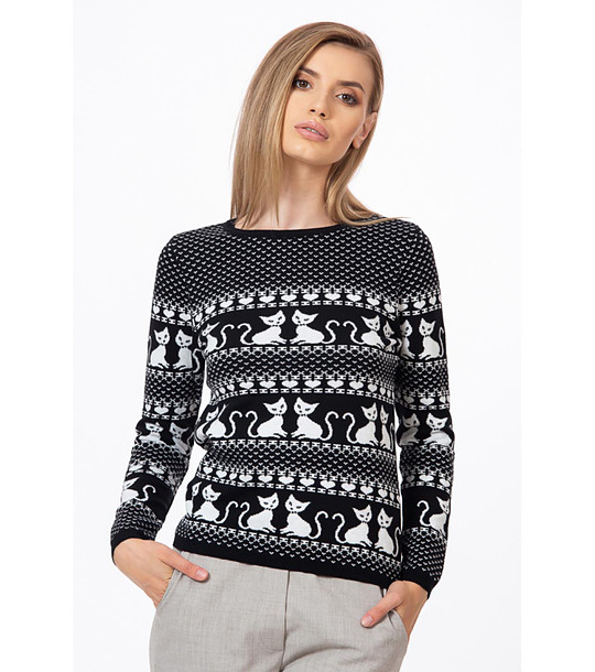 Дамски пуловер в черно и бяло от памук и кашмир Tera снимка