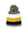 Дамска шапка с плетеници в сиво, бяло и жълто-1 снимка