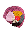 Розова шапка с многоцветна апликация-0 снимка