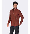Мъжка памучна риза в меланж на цвят керемида Miguel-3 снимка