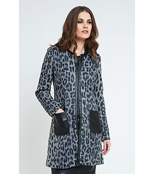 Дамско сако с леопардов принт в сиво и черно Tola снимка