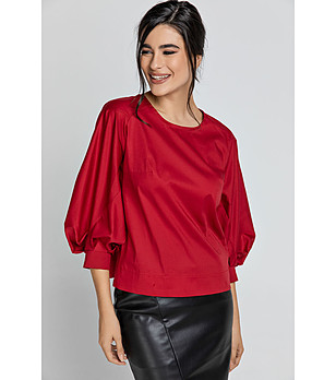 Дамска памучна блуза в цвят цвят бордо Lamia снимка
