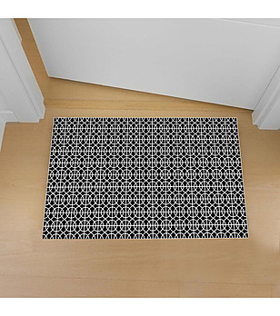 Черна постелка с принт на бели фигурални мотиви 52х75 см снимка
