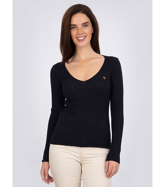 Тъмносин дамски памучен пуловер Reli снимка