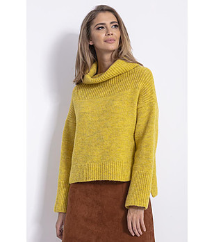 Дамски пуловер в цвят горчица Savrina снимка