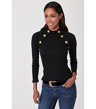Черна дамска блуза със златисти копчета Tera снимка