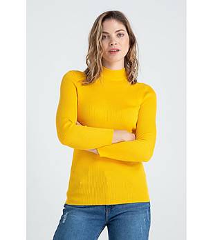 Дамски пуловер в цвят горчица Irene снимка