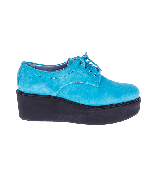 Сини дамски обувки от естествена кожа на платформа Karra снимка