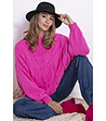 Дамски пуловер с плетеници в розово Lemona-0 снимка