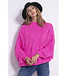 Дамски пуловер с плетеници в розово Lemona-1 снимка