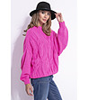 Дамски пуловер с плетеници в розово Lemona-2 снимка