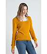 Дамски пуловер в цвят горчица и бяло Livia-0 снимка