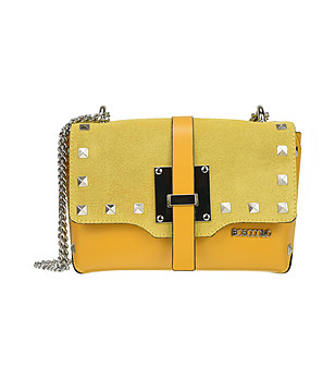 Жълта кожена чанта за рамо с капси Etera снимка
