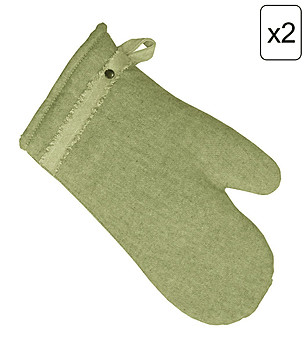 Комплект от 2 памучни ръкавици в меланж на цвят каки Hugge снимка