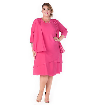 Комплект от рокля и ефирна жилетка Falballa в розов нюанс снимка