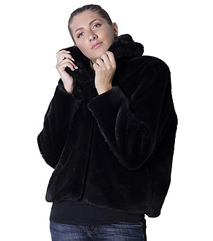 Пухкаво дамско черно палто Marlita снимка