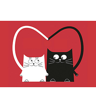Постелка с принт White & Black cat in love 52х75 см снимка