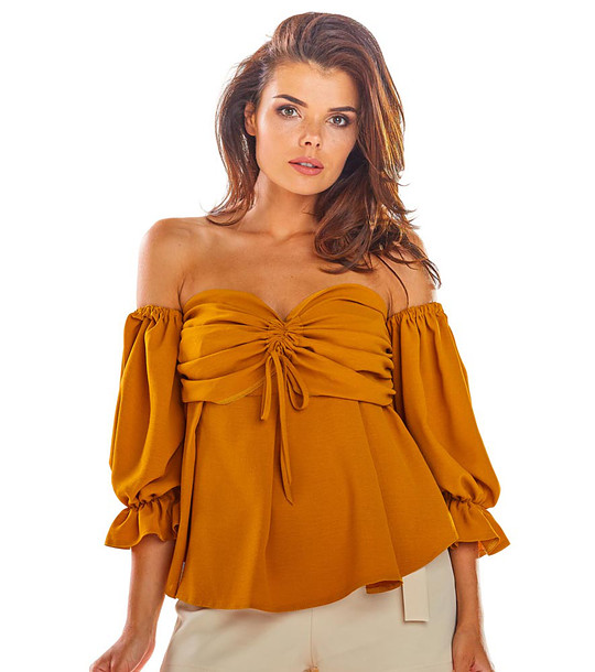 Дамска блуза в цвят камел с голи рамене Xara снимка
