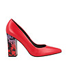 Червени кожени дамски обувки с масивен ток Adriana-0 снимка