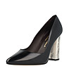 Черни дамски кожени обувки със сребрист ток Adriana-1 снимка