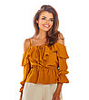 Дамска блуза в цвят камел с къдрички Himena-0 снимка