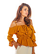 Дамска блуза в цвят камел с къдрички Himena-3 снимка