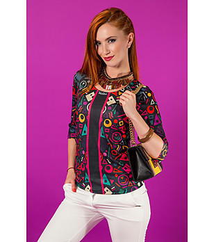 Многоцветна дамска блуза с фигурален принт снимка