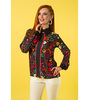 Многоцветна дамска блуза с фигурален принт снимка
