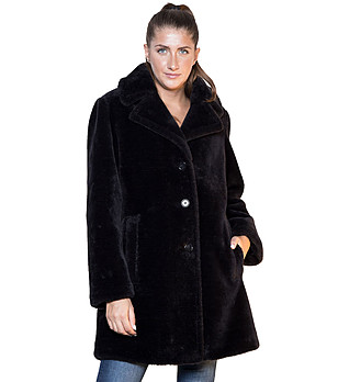 Черно дамско пухкаво палто Eva снимка