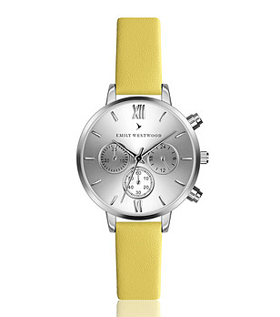 Сребрист дамски часовник с жълта каишка Willie снимка