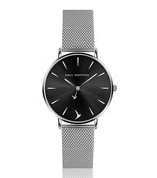 Дамски часовник в сребристо с черен циферблат Mini Emily снимка