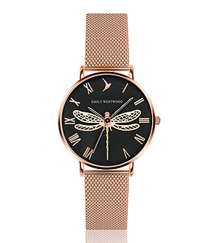 Розовозлатист дамски часовник с черен циферблат Dragonfly снимка