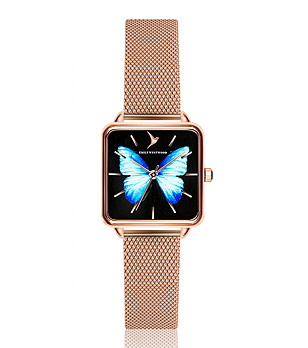 Розовозлатист дамски часовник с пеперуда на циферблата Butterfly  снимка