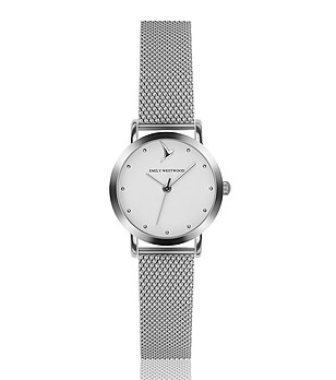 Сребрист дамски часовник с бял циферблат Classic снимка