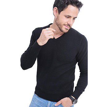 Мъжки черен пуловер Adrian с кашмир и коприна снимка