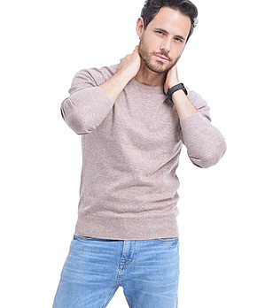 Мъжки пуловер в бежово Need с кашмир и коприна снимка