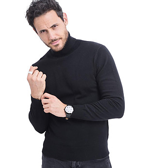 Черен мъжки пуловер Sandro с кашмир и коприна снимка
