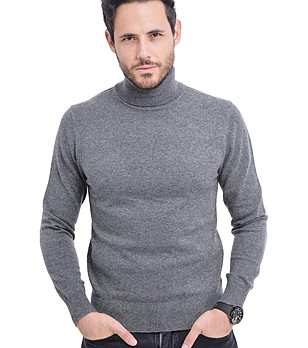 Сив мъжки пуловер Sandro с кашмир и коприна снимка