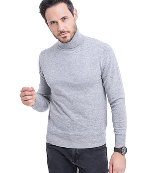 Светлосив мъжки пуловер Sandro с кашмир и коприна снимка