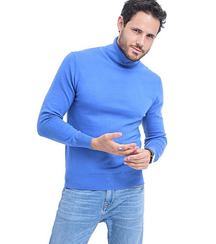 Син мъжки пуловер с кашмир и коприна Sandro снимка