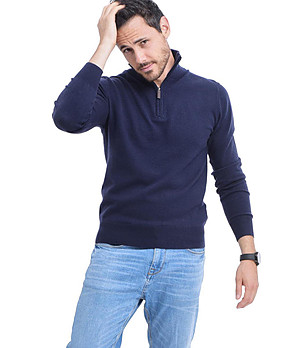 Мъжки тъмносин пуловер Gino с кашмир и коприна снимка