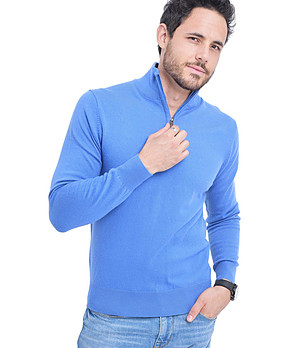 Мъжки син пуловер Gino с кашмир и коприна снимка