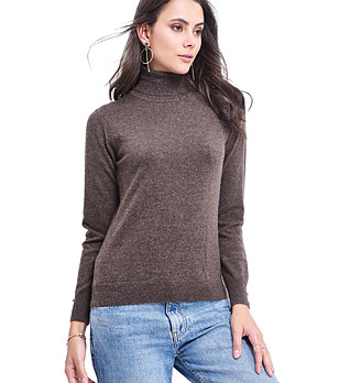 Дамски кафяв пуловер с кашмир Lisette снимка